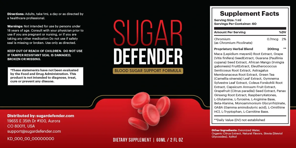 Sugar Defender supplement facts label details